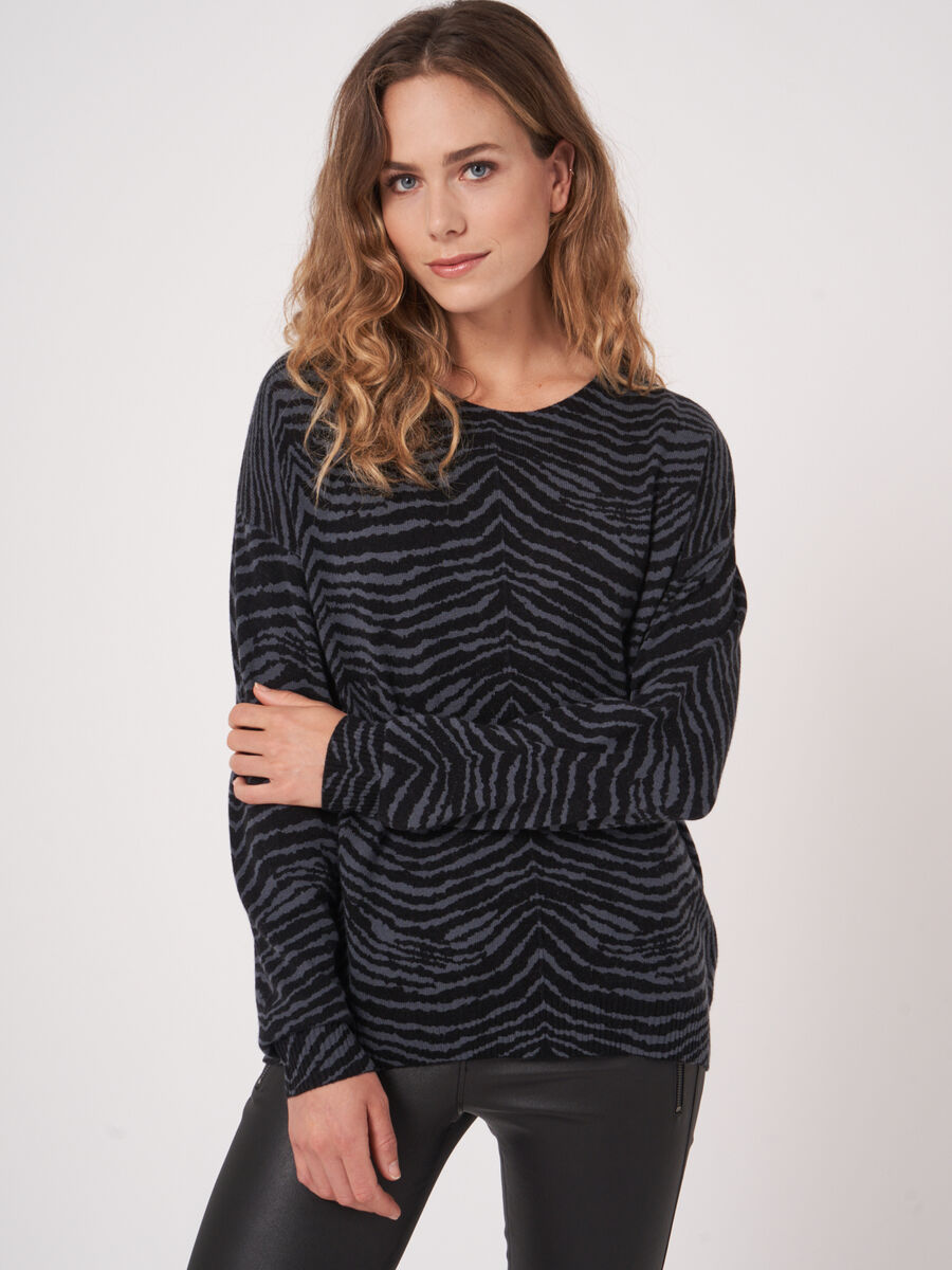 Round neck sweater with zebra print image number 0