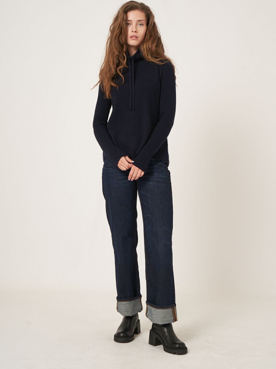 A-lijn gebreide trui met opstaande kraag image number 5