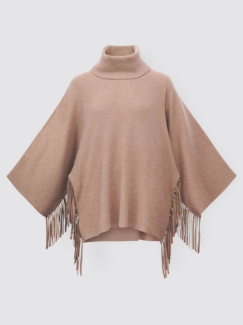 Fringe poncho with turtleneck