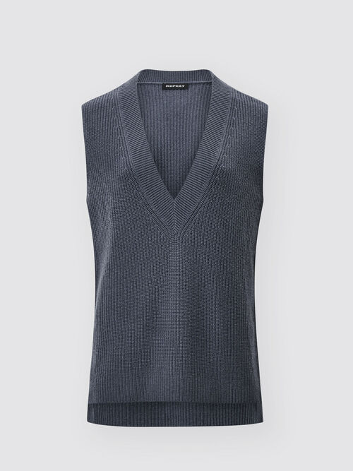 Mouwloze trui met diepe V-hals