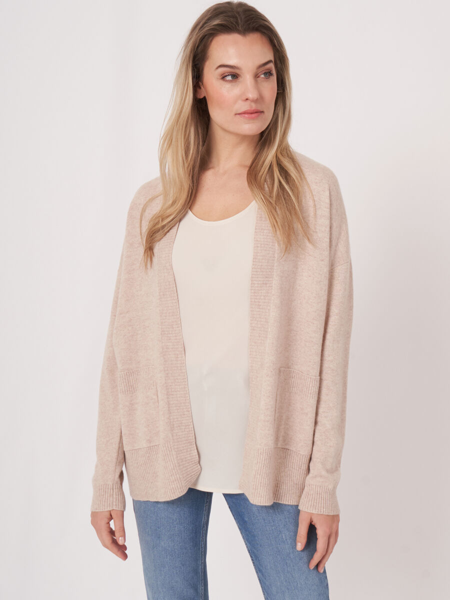 Open front cashmere silk blend cardigan with pockets image number 0