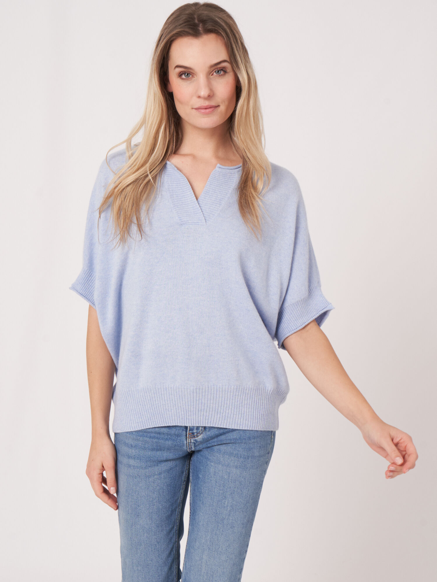 Oversized gebreide cashmere poncho van cashmere-zijdemix