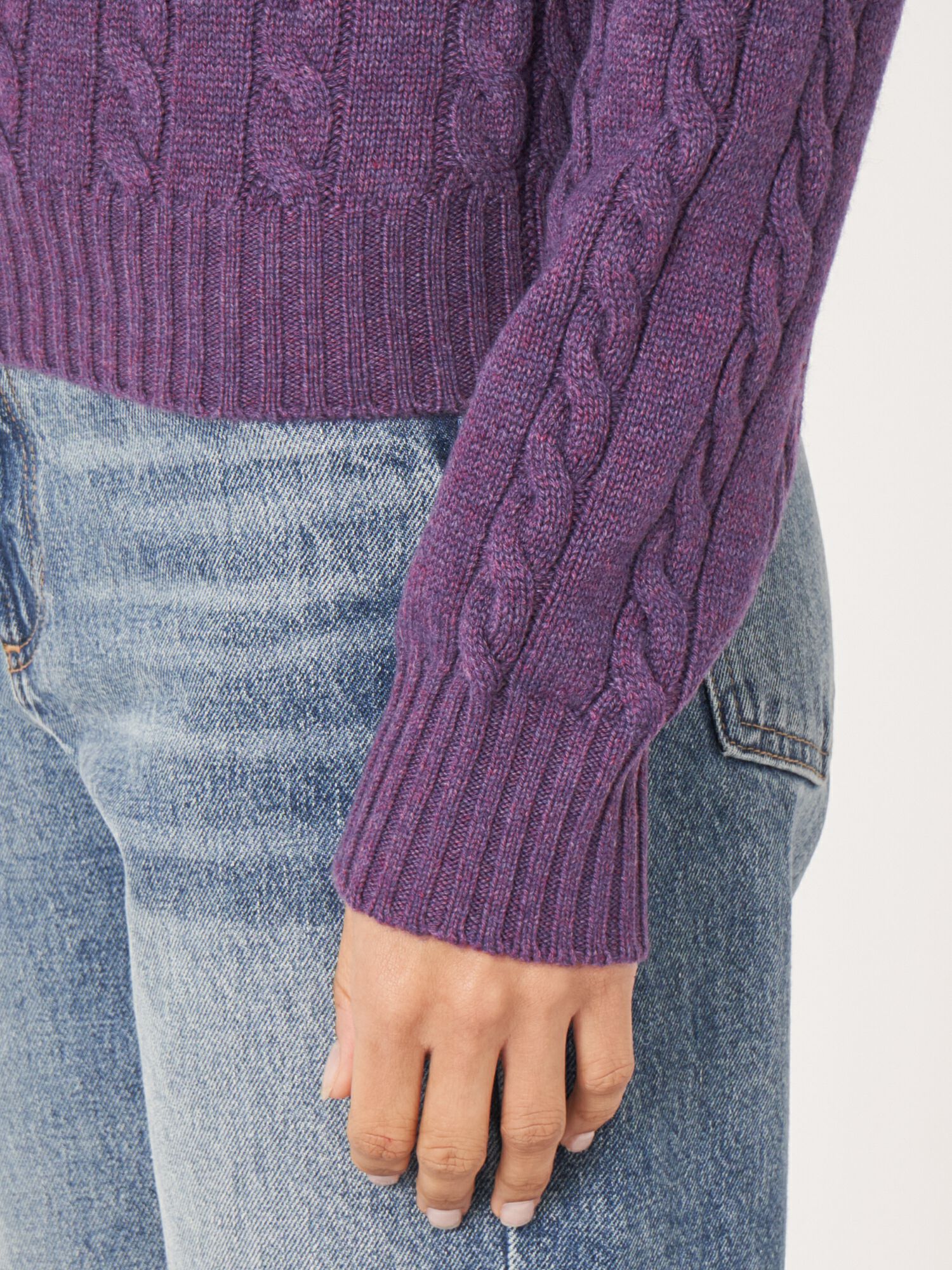 Cropped Fit Cashmere Blend Cable Knit Sweater