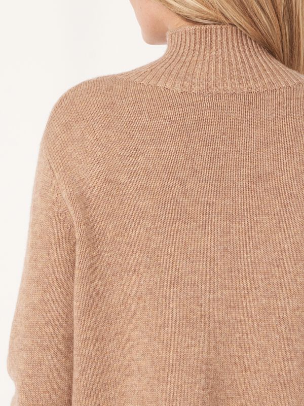 High neck cashmere blend sweater with cable knit detail and side slits image number 24