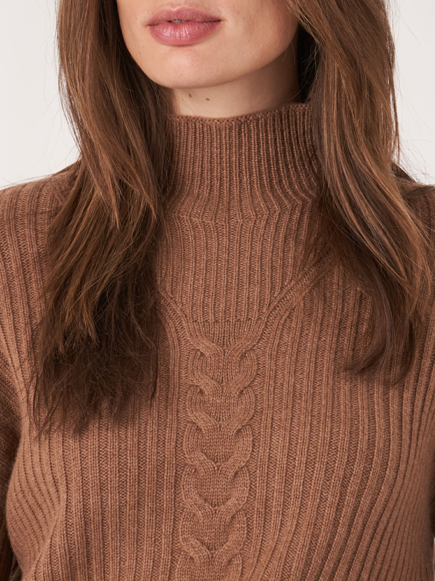 Tall Whipstitch Funnel Neck Rib Knitted Sweater