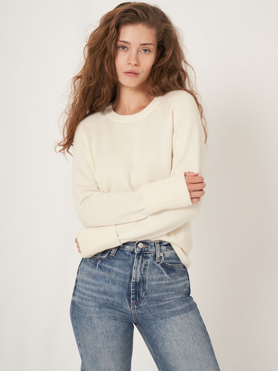 Cashmere blend raglan sweater with rolled up sleeve image number 0