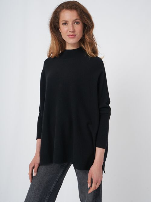 Oversized fine knit cashmere blend poncho sweater