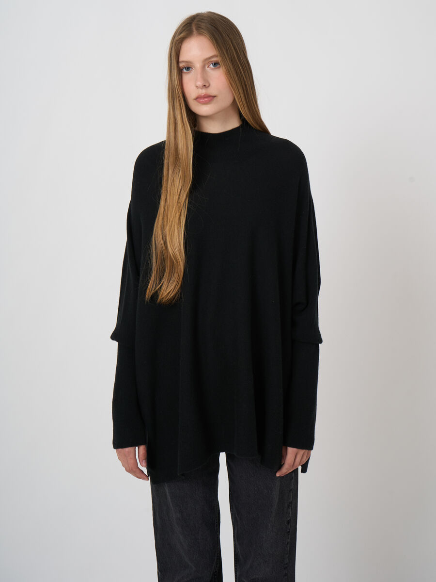 Oversized Organic Cashmere-Blend Sweater with Stand Collar image number 0