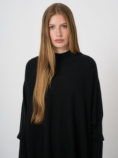 Oversized fine knit cashmere blend poncho sweater
