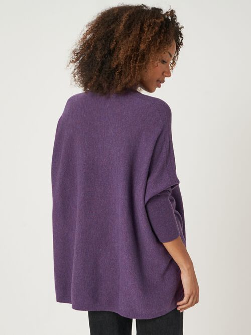 Oversized fine knit cashmere blend poncho sweater
