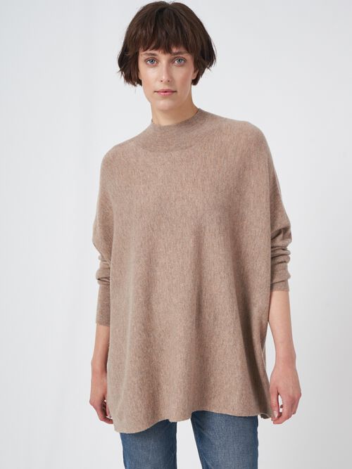 Oversized fine knit cashmere blend poncho sweater