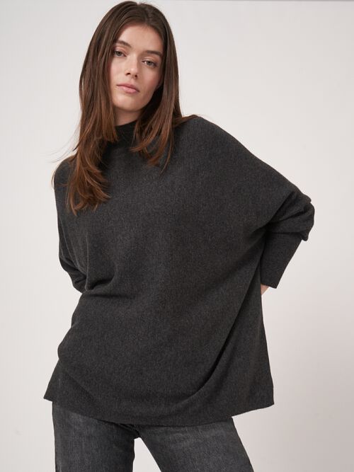Oversized fine knit cashmere blend poncho sweater