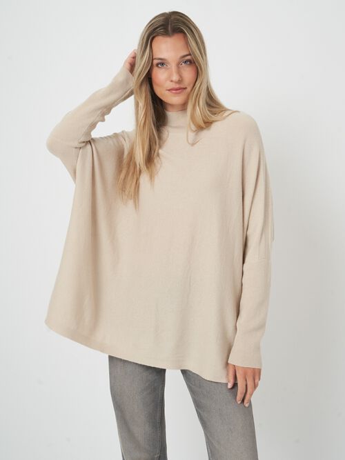 Oversized fine knit cashmere blend poncho sweater