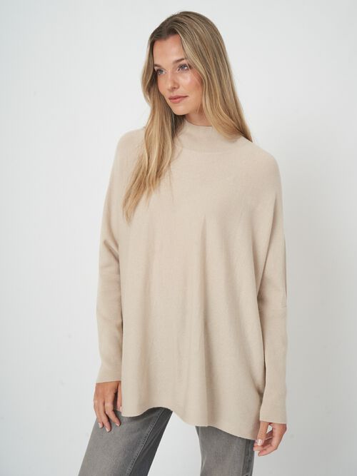 Oversized fine knit cashmere blend poncho sweater