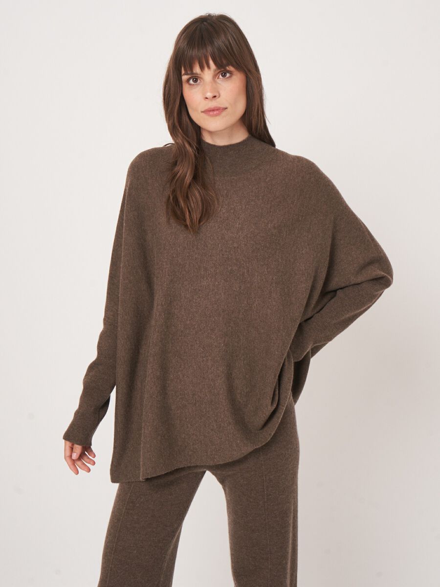 Oversized fine knit cashmere blend poncho sweater image number 0