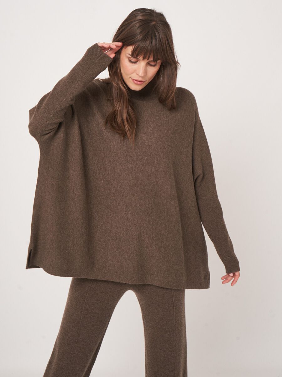 Oversized fine knit cashmere blend poncho sweater image number 1