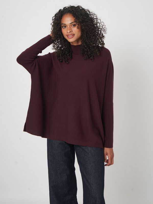 Oversized fine knit cashmere blend poncho sweater image number 0