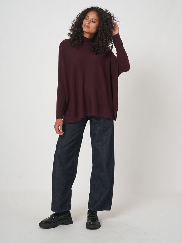 Oversized fine knit cashmere blend poncho sweater image number 2