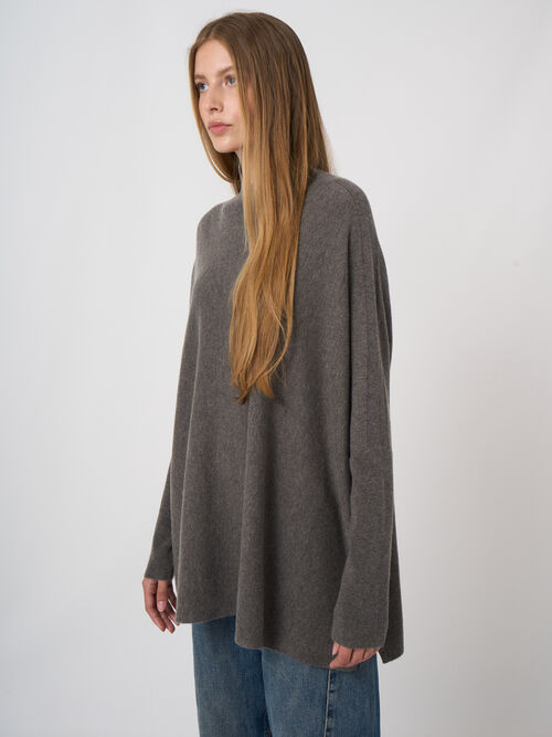 Oversized fine knit cashmere blend poncho sweater