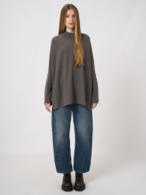 Oversized Organic Cashmere-Blend Sweater with Stand Collar image number 1