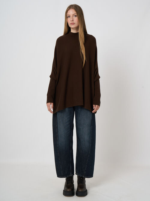 Oversized fine knit cashmere blend poncho sweater