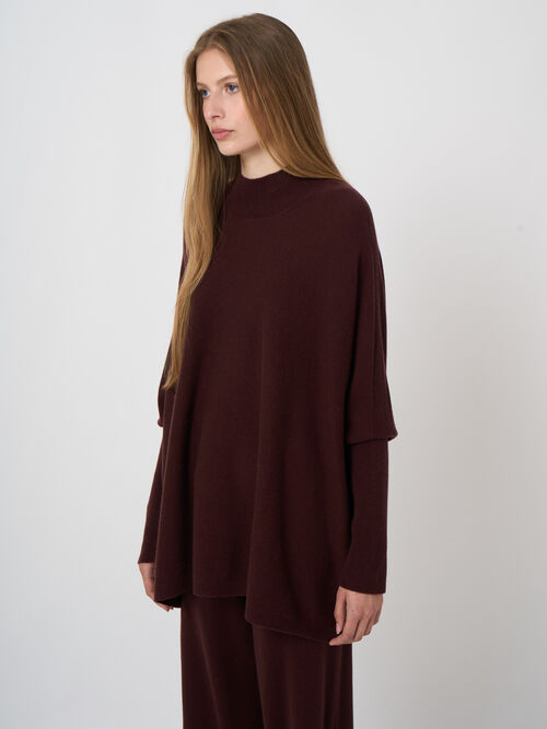 Oversized fine knit cashmere blend poncho sweater