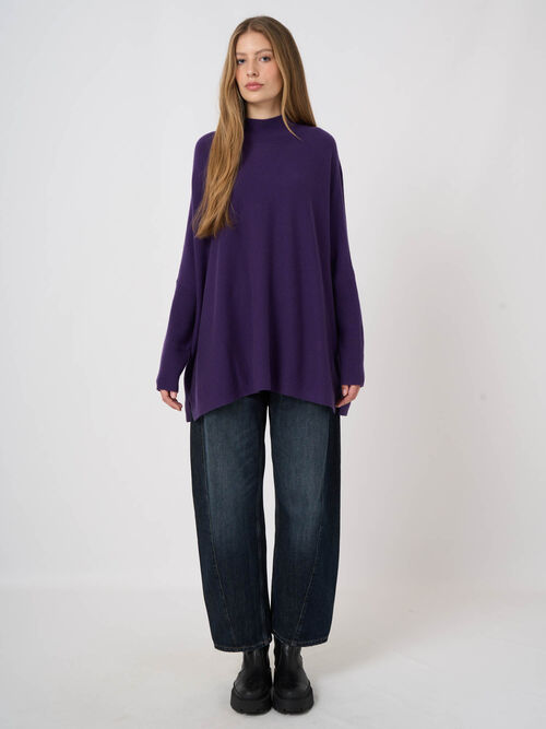 Oversized fine knit cashmere blend poncho sweater