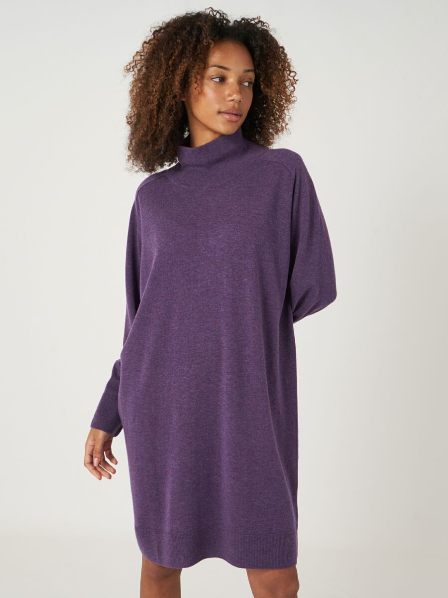 Loose fit cashmere blend knit dress with ribbed stand collar image number 0