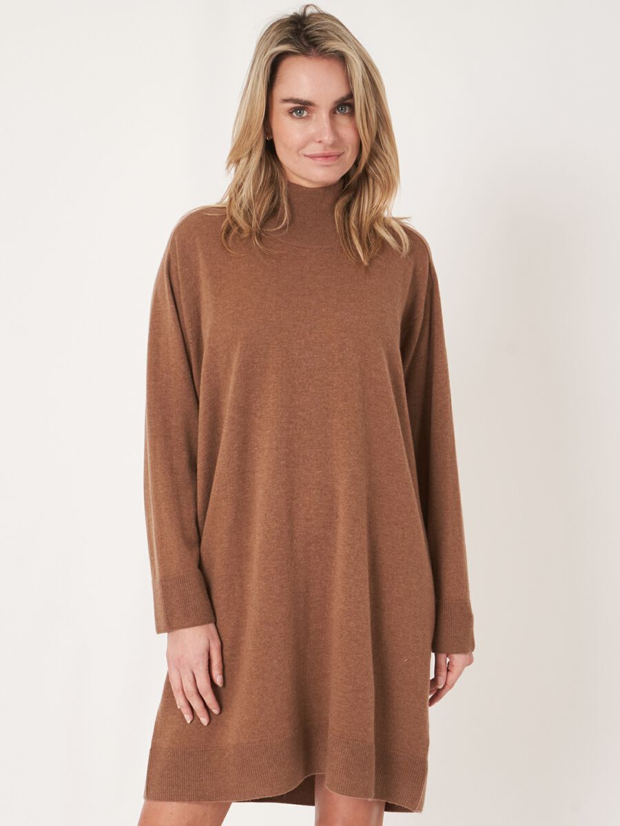 Loose fit cashmere blend knit dress with ribbed stand collar image number 0