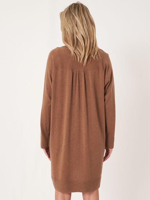 Loose fit cashmere blend knit dress with ribbed stand collar