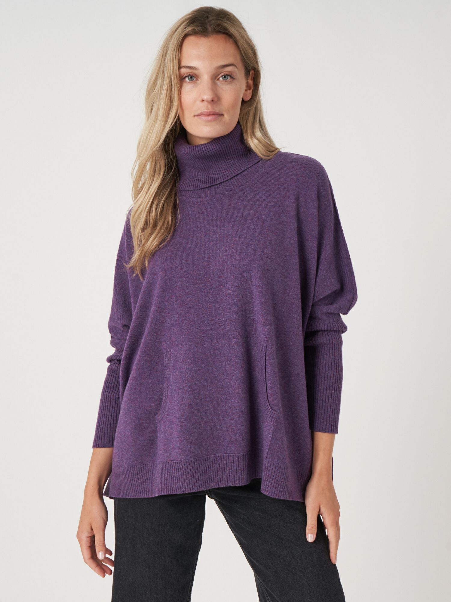 Cashmere blend turtleneck sweater with kangaroo pocket