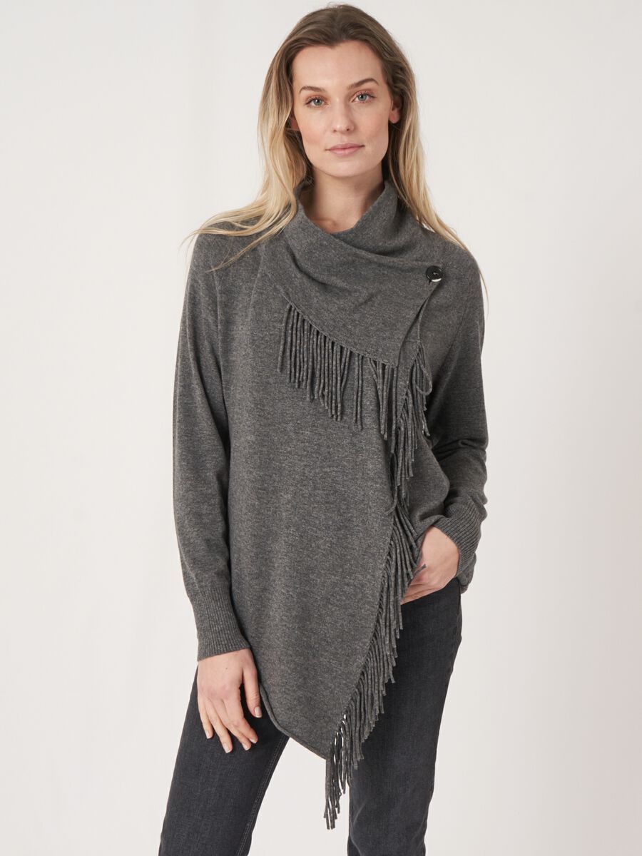 Asymmetrisch vest  met franje van cashmere-mix image number 1
