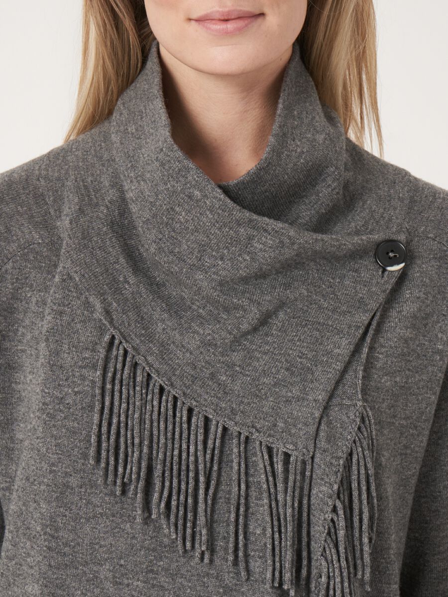 Asymmetrisch vest  met franje van cashmere-mix image number 5