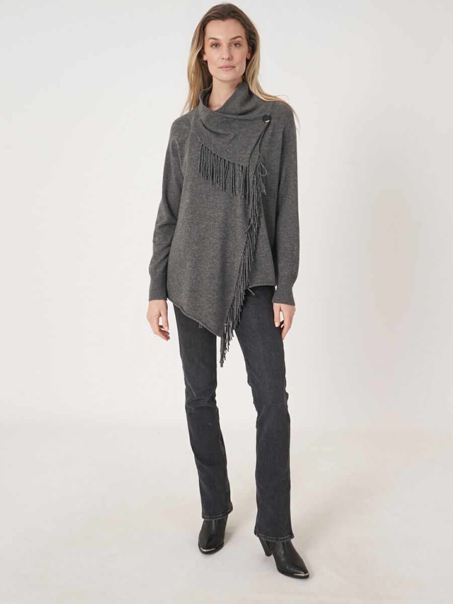 Asymmetrisch vest  met franje van cashmere-mix image number 6