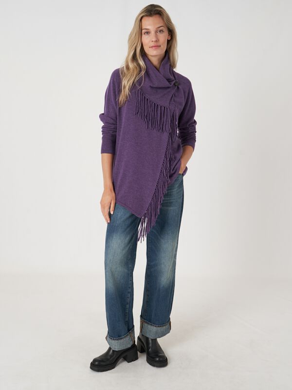 Asymmetrisch vest  met franje van cashmere-mix image number 4