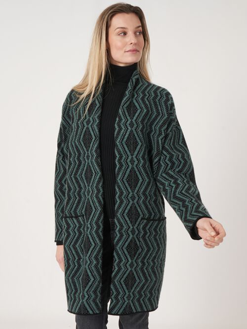 Cardigan mi-long en intarsia avec motif jacquard