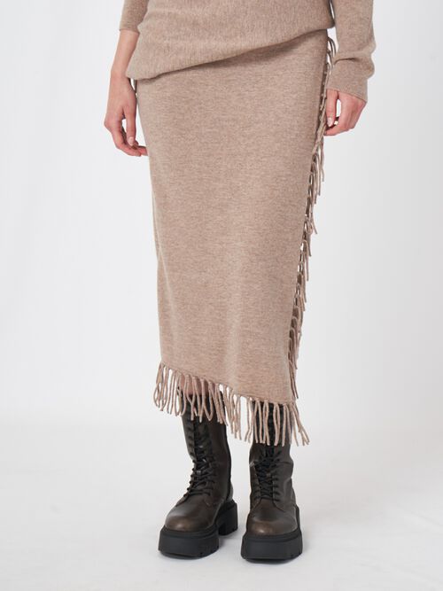 Gebreide rok met franjes van cashmere mix