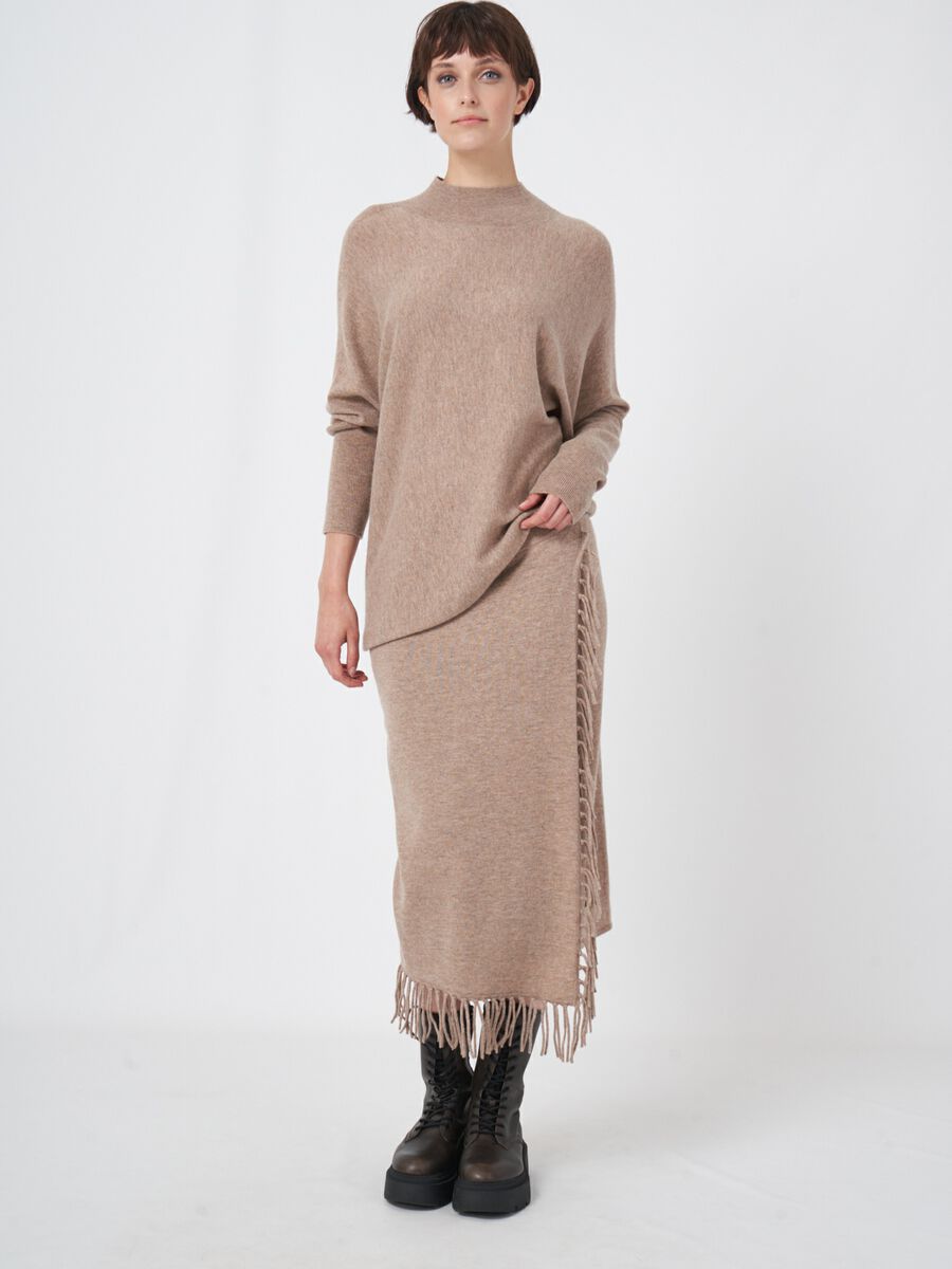 Gebreide rok met franjes van cashmere mix image number 1
