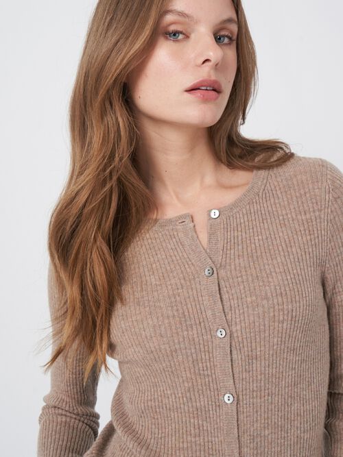 Ribgebreide cardigan van cashmere mix