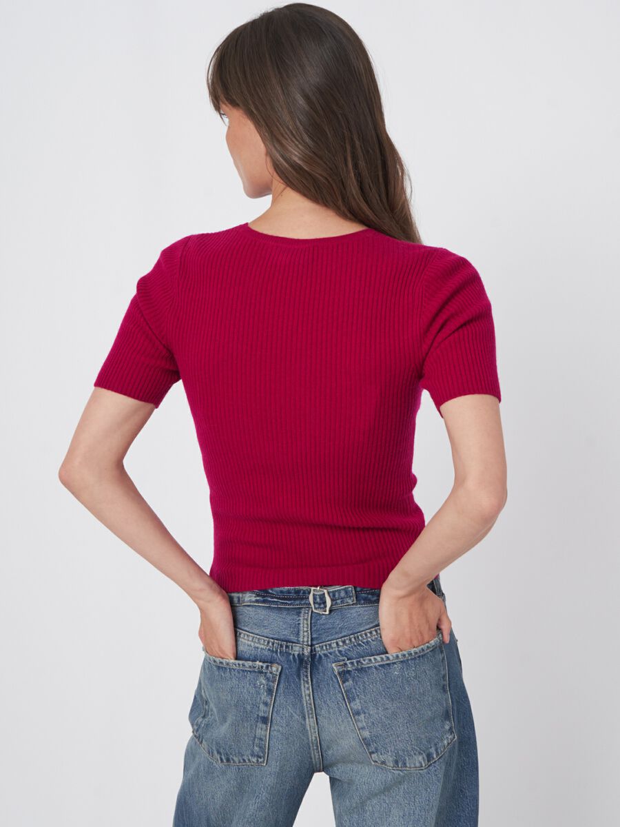 Kurzarm-Rippenstrick-Pullover aus Kaschmir-Mischung image number 4
