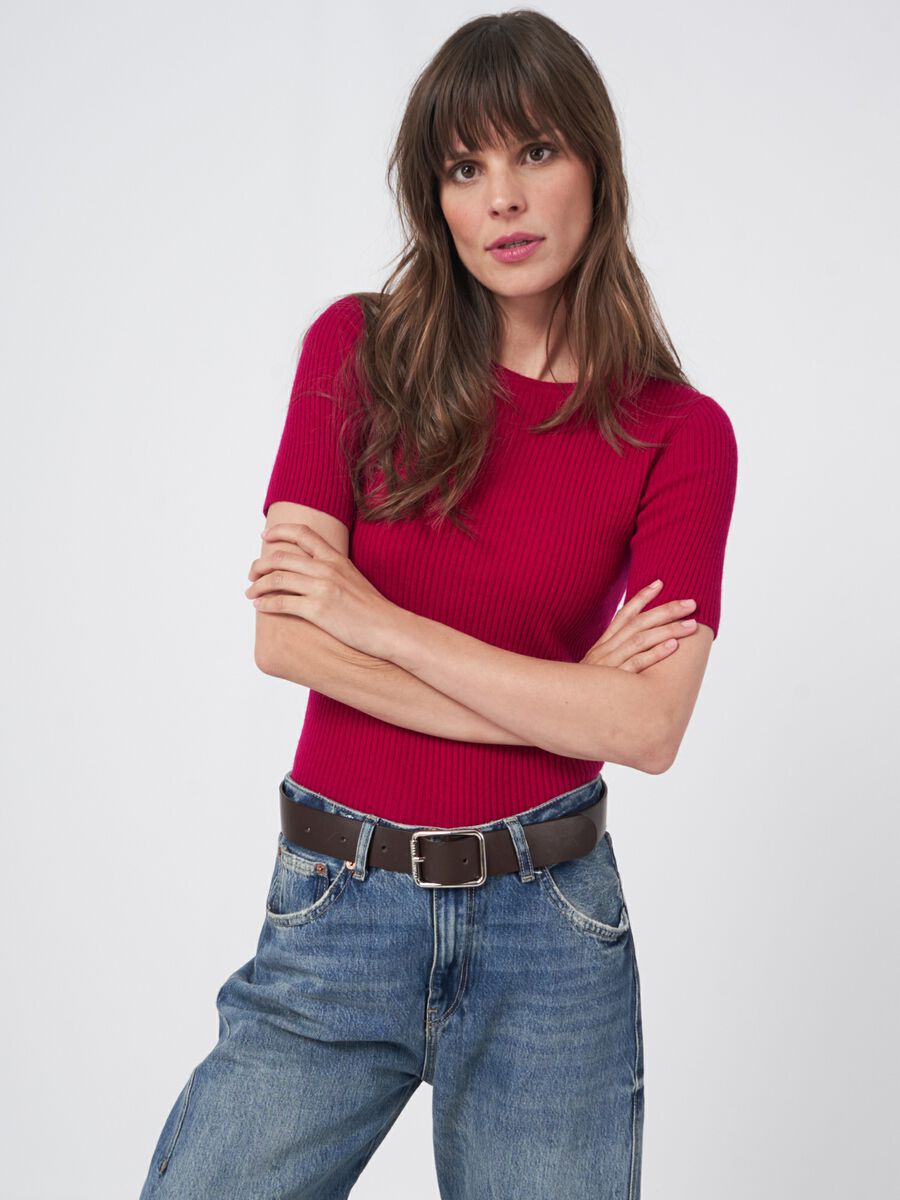 Kurzarm-Rippenstrick-Pullover aus Kaschmir-Mischung image number 1