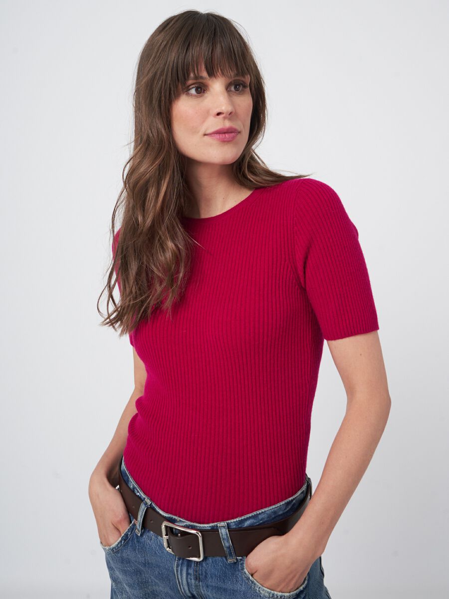Kurzarm-Rippenstrick-Pullover aus Kaschmir-Mischung image number 3