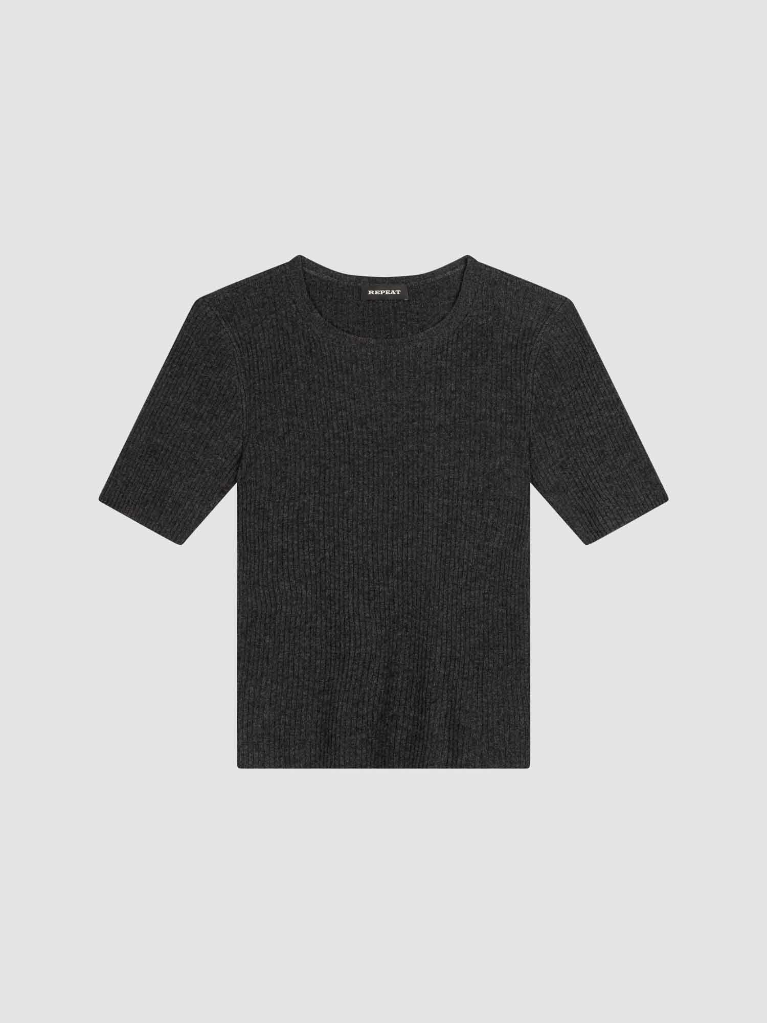 Kurzarm-Rippenstrick-Pullover aus Kaschmir-Mischung