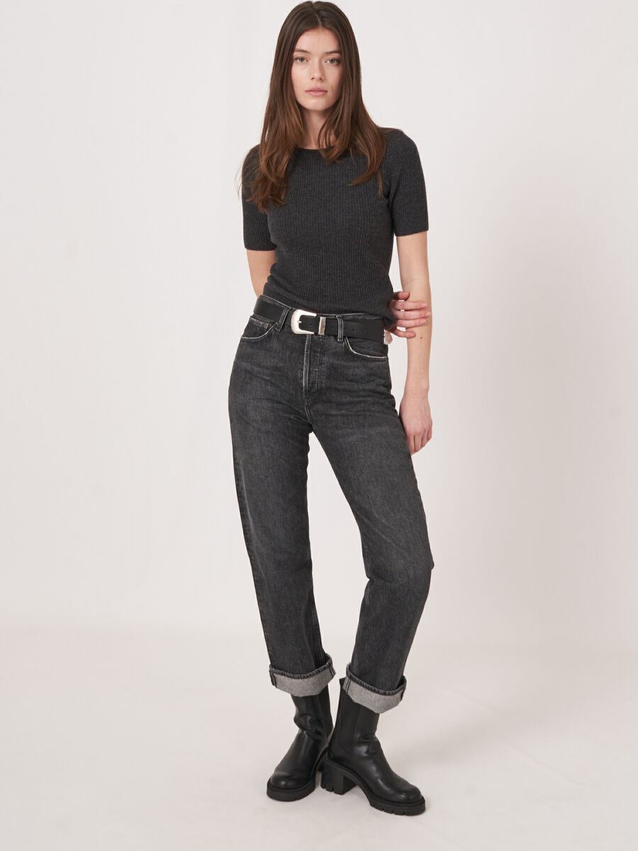 Pull côtelé à manches courtes en mélange de cachemire image number 5