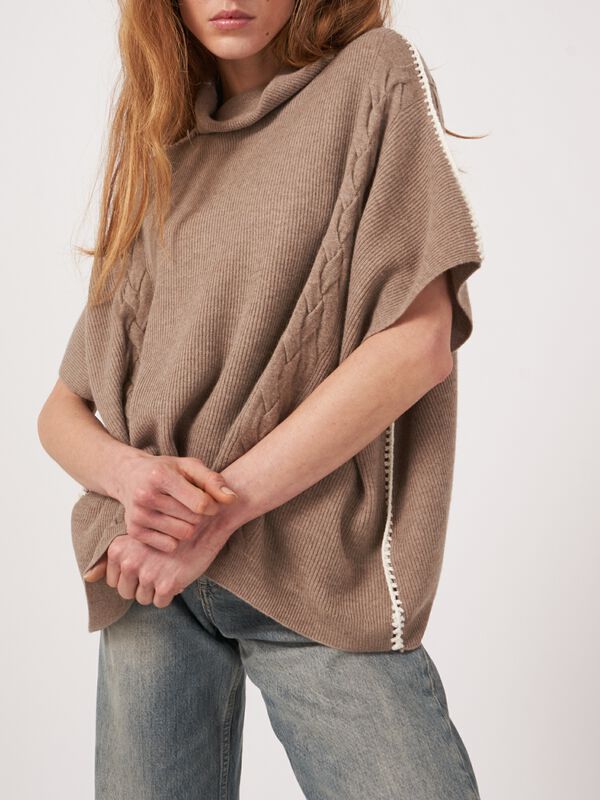 Cashmere blend poncho with crochet and cable knit details image number 1