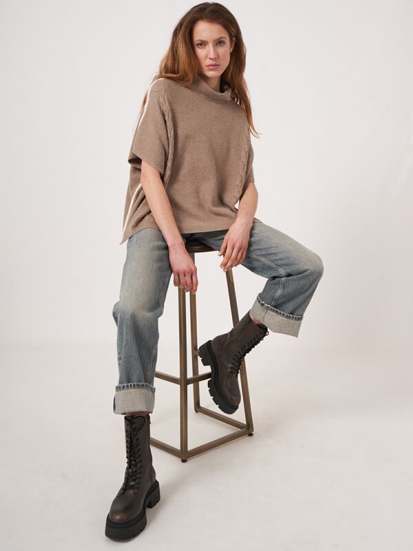 Cashmere blend poncho with crochet and cable knit details image number 2