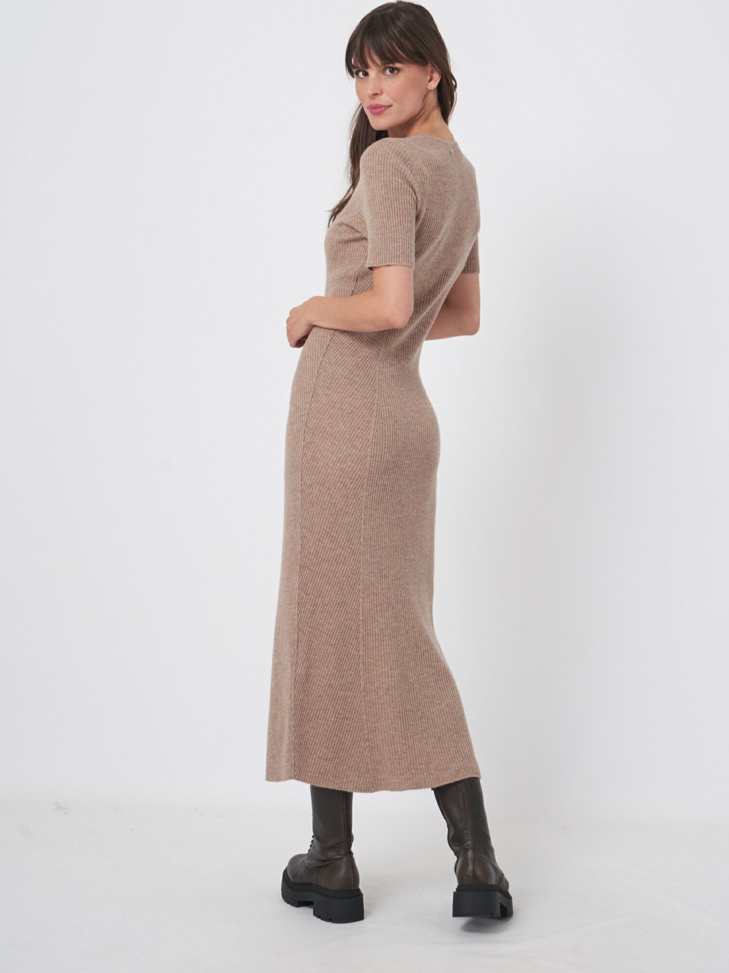 Cashmere blend short sleeve rib knit dress