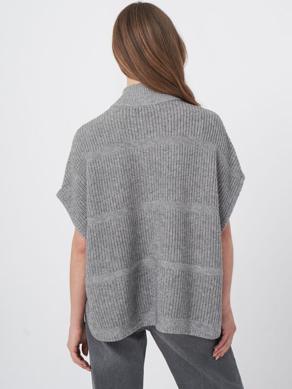 Mixed textured knit cashmere blend poncho with snap buttons image number 5