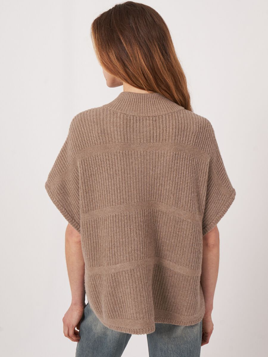 Mixed textured knit cashmere blend poncho with snap buttons image number 4