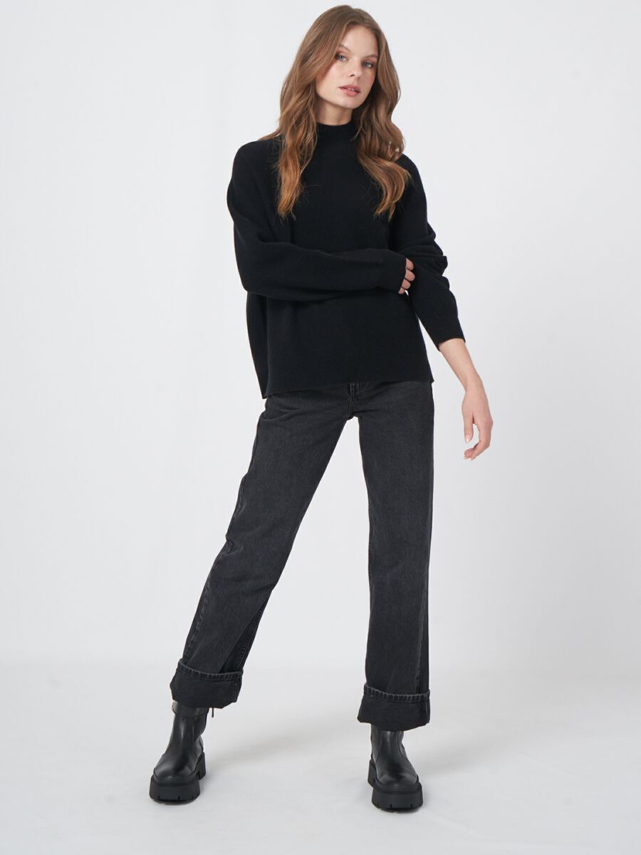 Trui met hoge kraag van cashmere mix naadloos gebreid image number 2